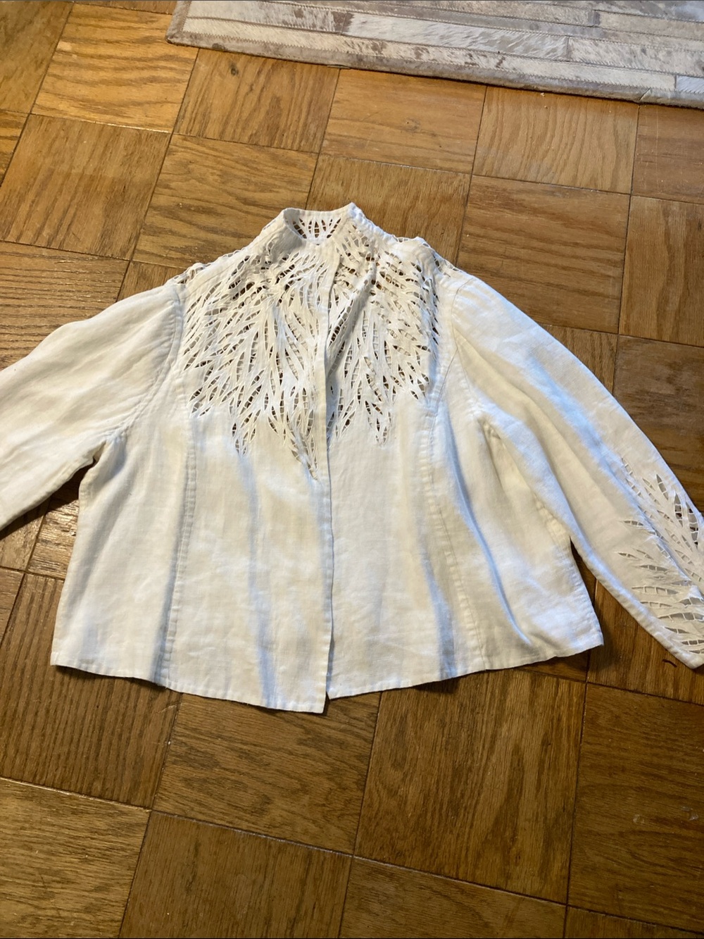 Women's White Eyelet-Detail Linen Jacket